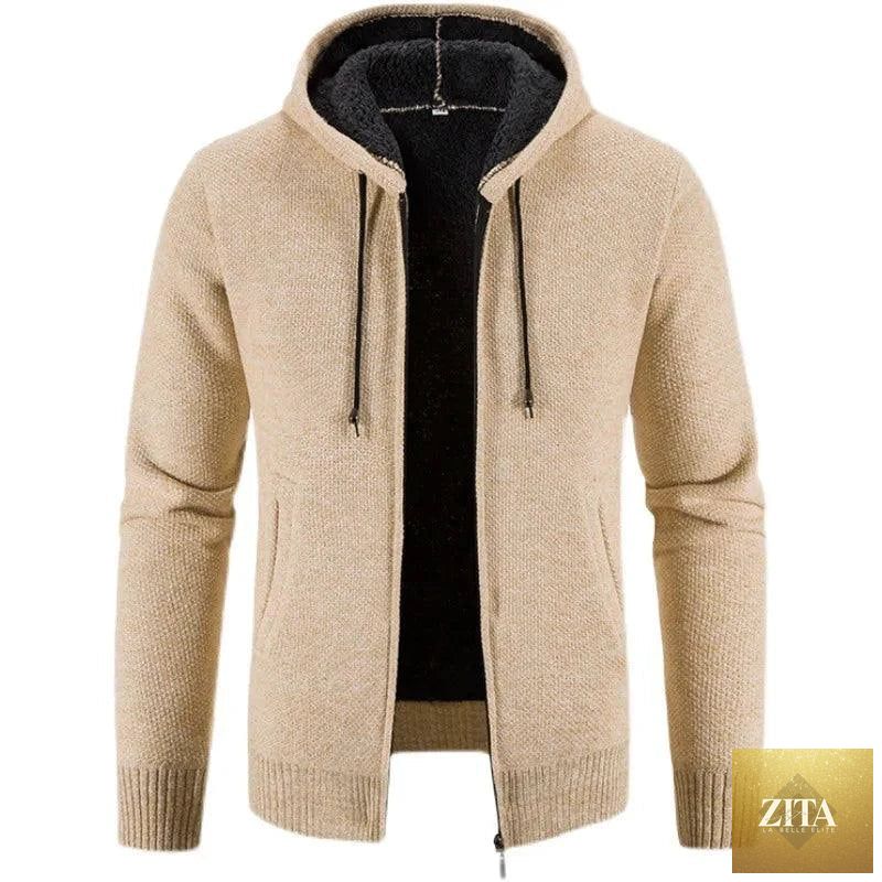 Men's stylish fleece cardigan jacket by MANDOTOS, featuring a cozy design with a button-up front and ribbed cuffs.