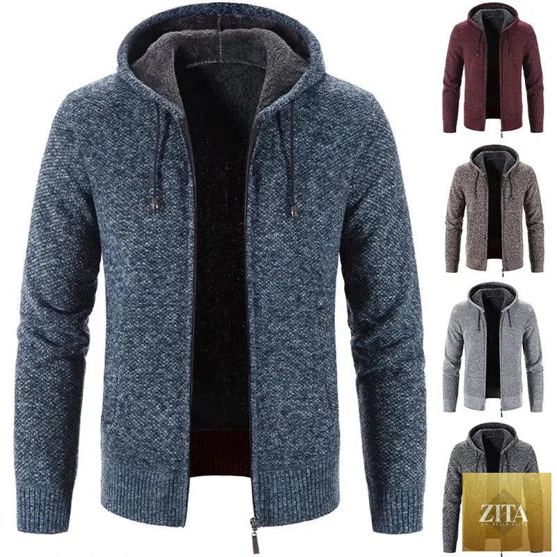Men's stylish fleece cardigan jacket by MANDOTOS featuring a cozy design, front pockets, and a relaxed fit for casual wear.