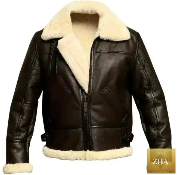 Men's stylish winter leather jacket by MANDOTOS with fur lining, featuring a classic design and adjustable collar.