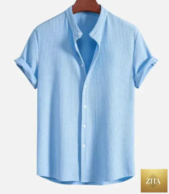 Mandotos men's summer breeze short sleeve shirt with lightweight fabric, casual fit, and button-up front, perfect for warm weather.