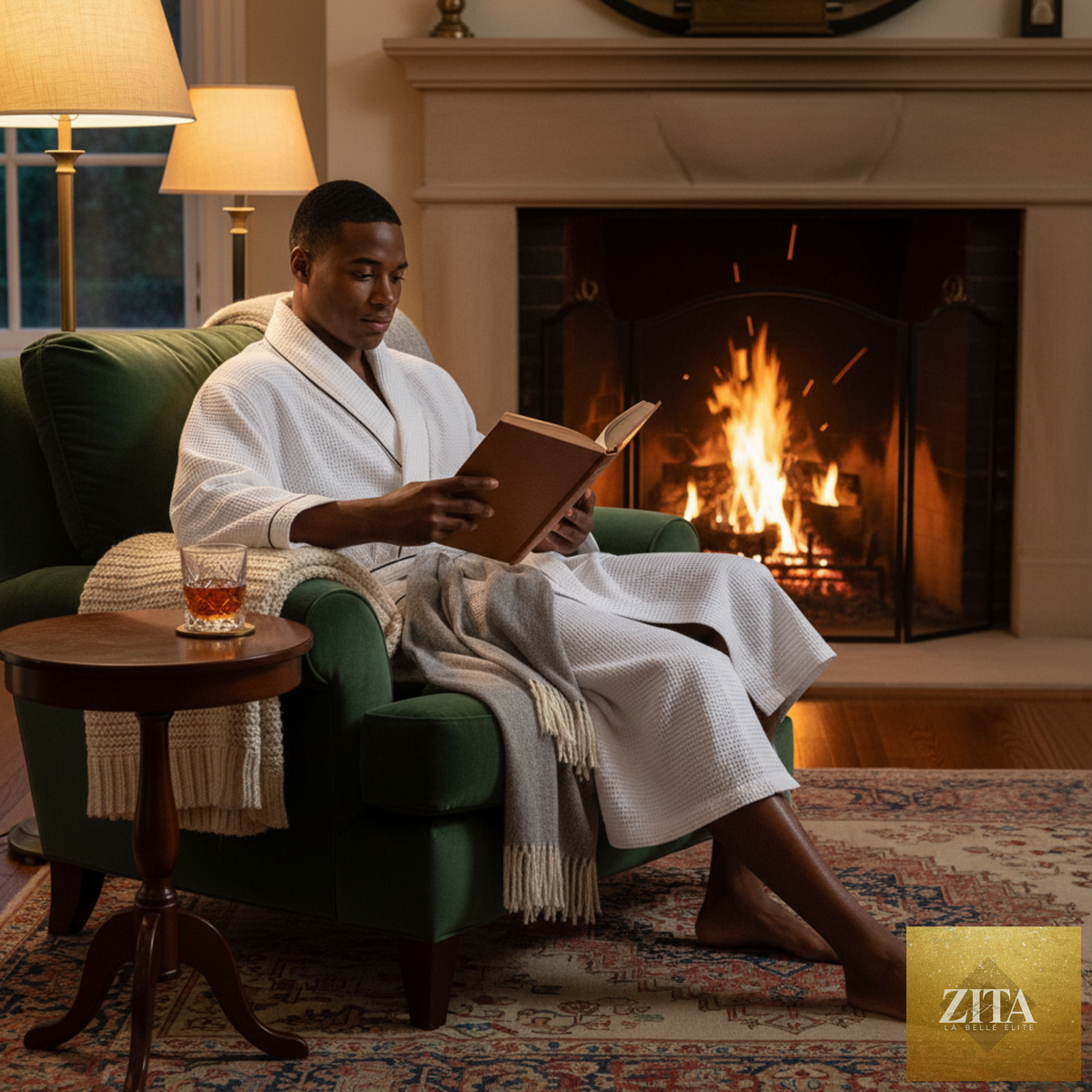 Men's premium waffle piping robe by Lotus Linen, shown in soft fabric with piping details, designed for comfort and style.