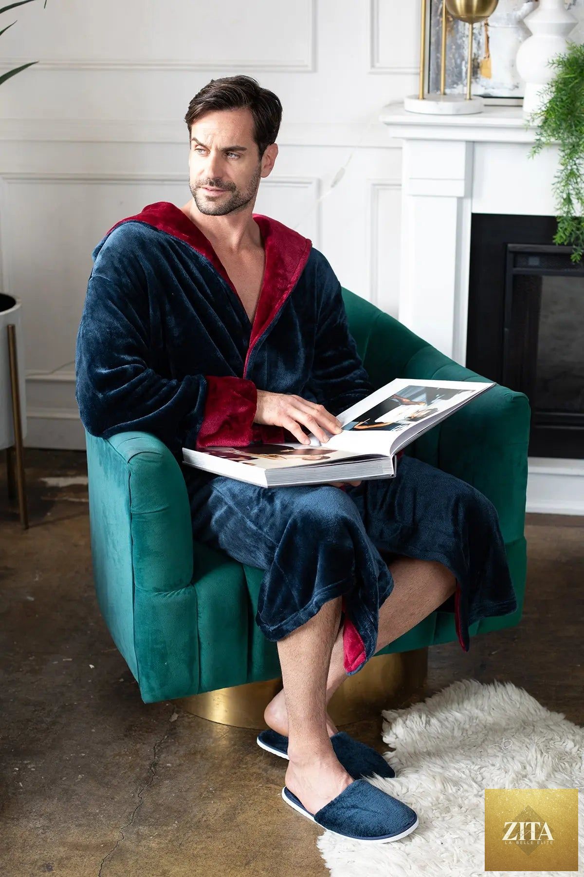 Men's plush hooded robe by Lotus Linen featuring ultra-soft fabric, cozy fit, perfect for relaxing and everyday comfort.