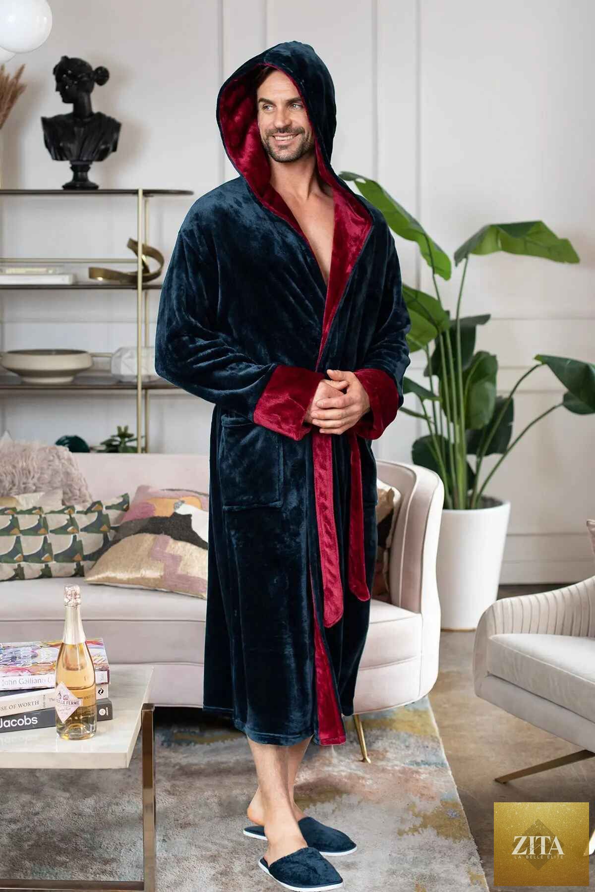 Men’s plush hooded robe from Lotus Linen, featuring ultra-soft fabric and cozy design for comfortable everyday wear.