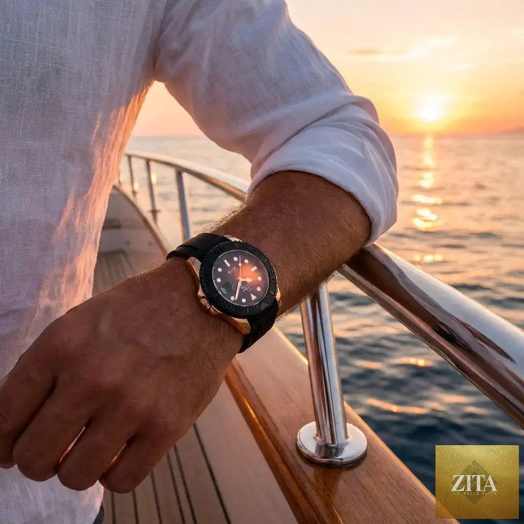 Dapper Watches men's minimalist quartz watch with black dial and rose gold case, sleek and elegant design.