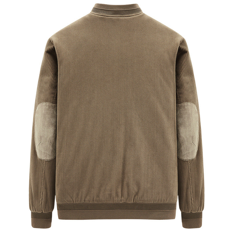 Mens Round Collar Winter Zipped Up Elbow Patch Jacket Yellow Pandora