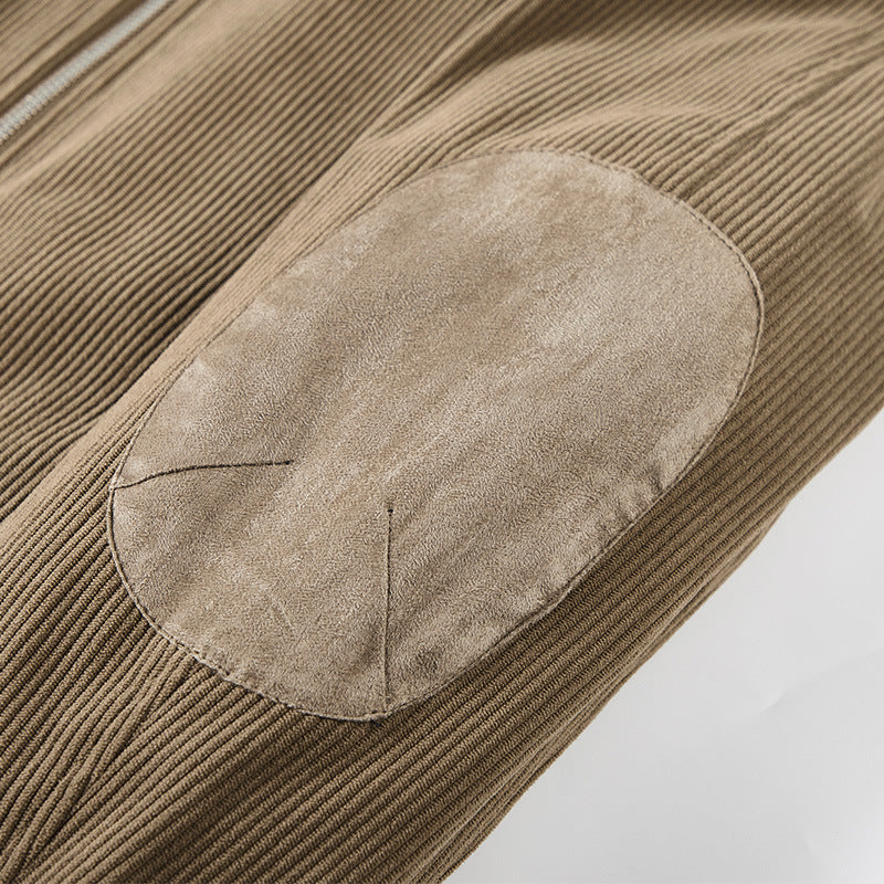 Mens Round Collar Winter Zipped Up Elbow Patch Jacket Yellow Pandora