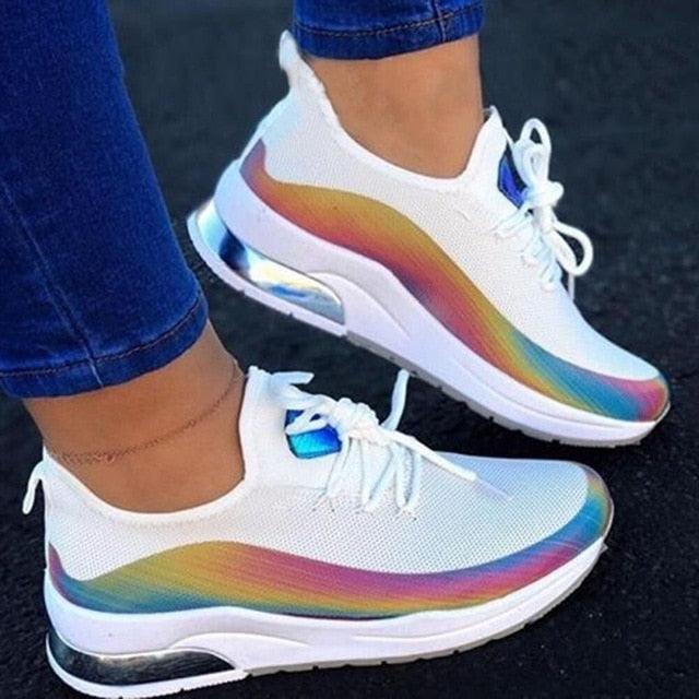 Modern Colorful Cool Sneaker Womens Lace Up Vulcanized Shoes Casual Flat Comfort Walking Running Shoes Light Mesh Tennis Casual Sneakers Fashion Design For Women