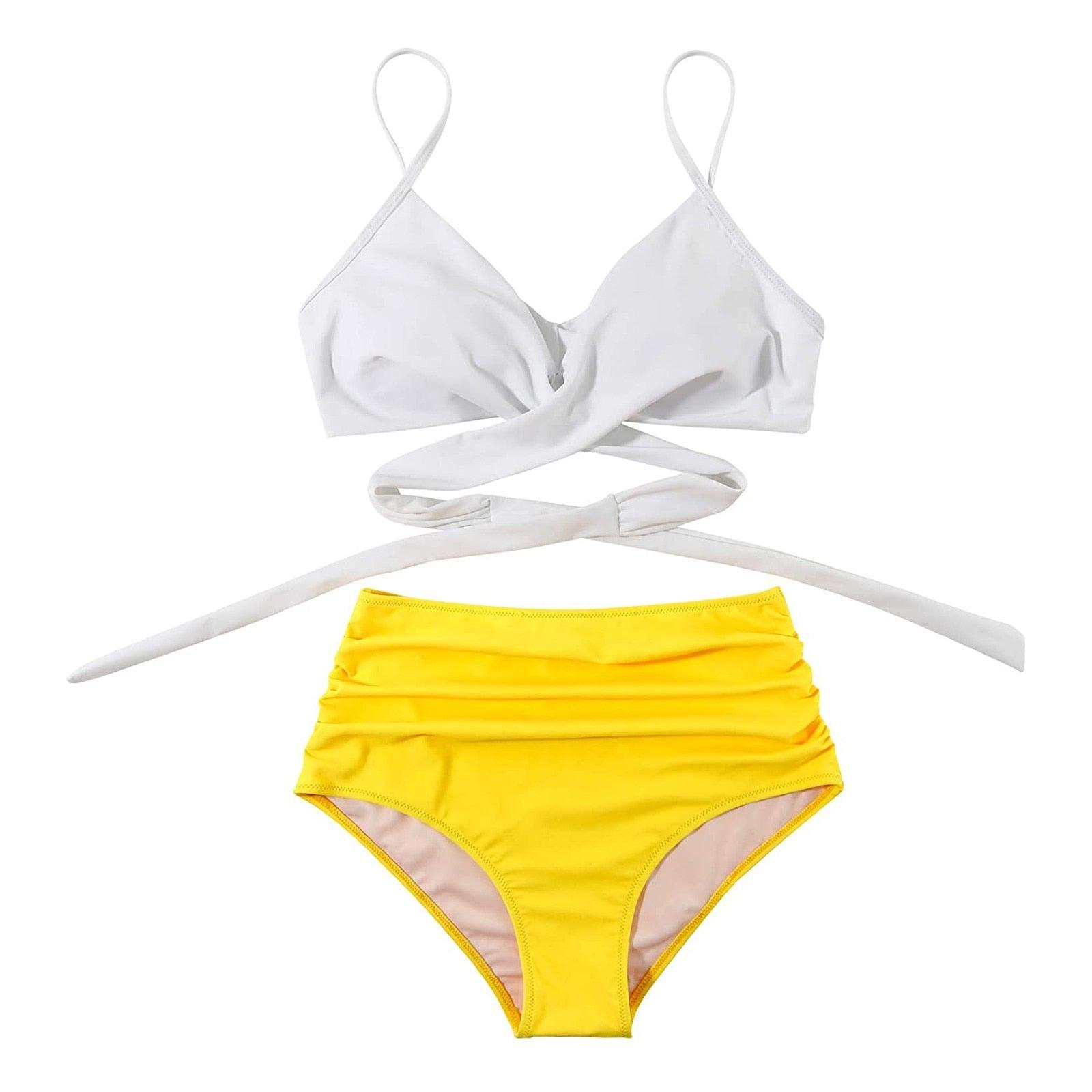 Stevvex modern floral bikini set for women, high-waist string bikini with crisscross design, floral print, summer swimwear.