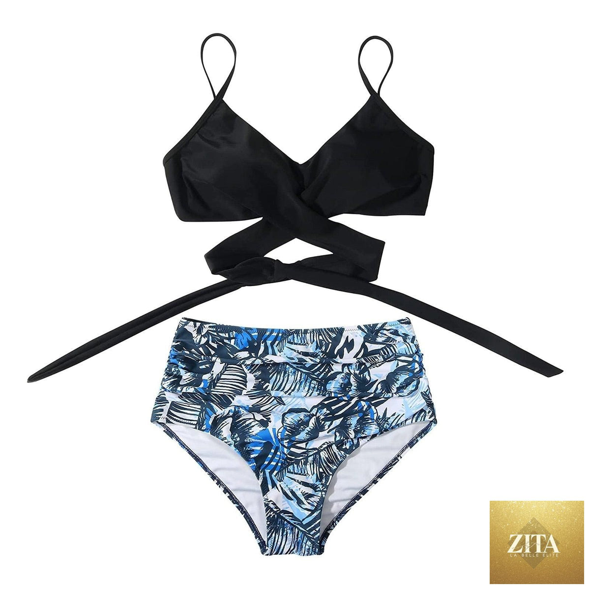 Stevvex modern floral bikini set for women, high-waist string bottoms, crisscross design, flower print, summer swimwear