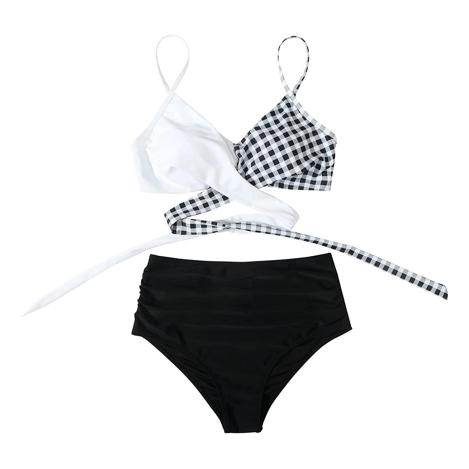 Stevvex floral two-piece bikini set for women, high waist with crisscross design, featuring flower print and solid color shorts.