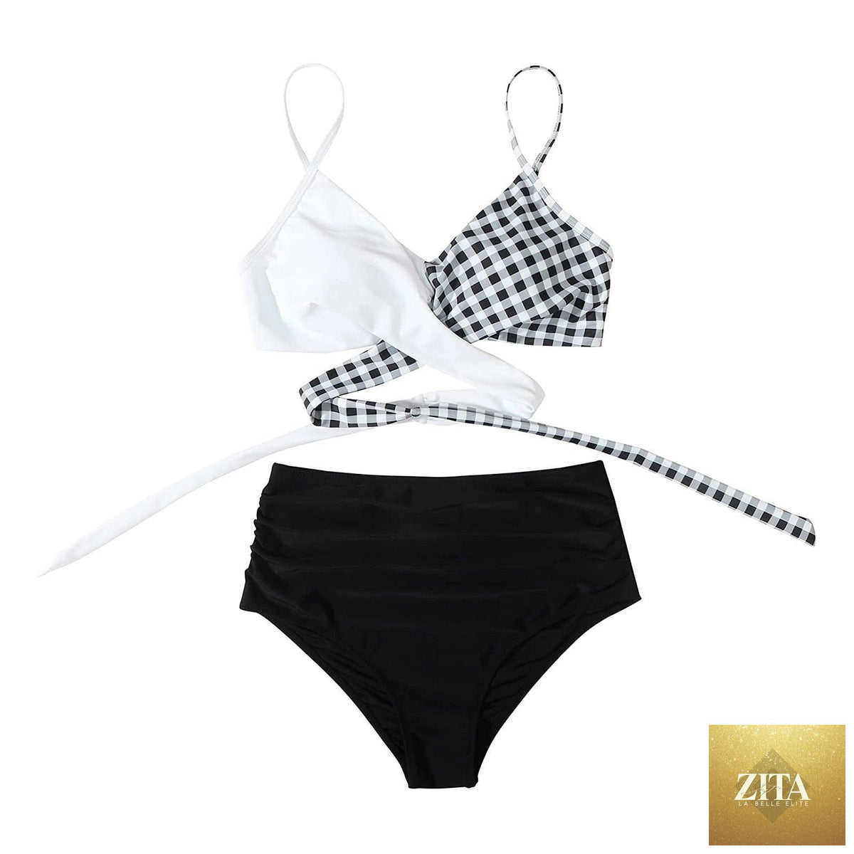 Stevvex floral two-piece bikini set for women, high waist with crisscross design, featuring flower print and solid color shorts.