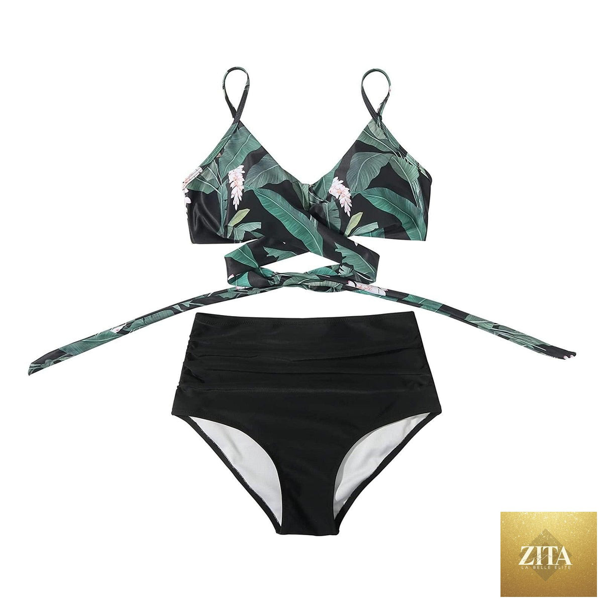 Stevvex floral bikini set with high waist, crisscross design, string ties, and floral print, ideal for summer beachwear.