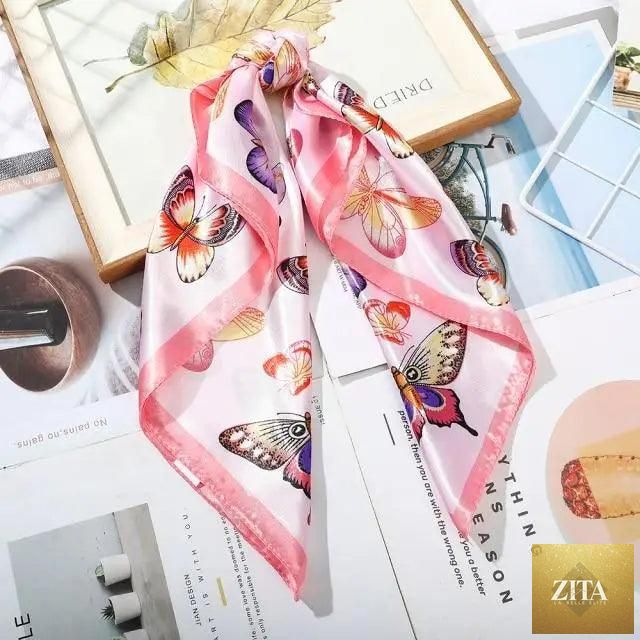 Stevvex multi-functional square silk scarf, 60x60cm, used as headband or hair accessory, in vibrant satin fabric.
