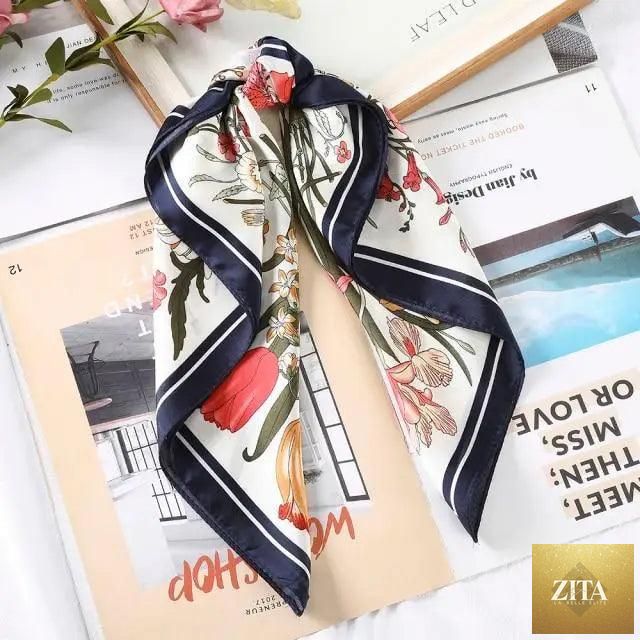 Stevvex multi-functional square silk scarf 60x60cm as headband, hairband, or accessory, in elegant satin fabric for women and girls.
