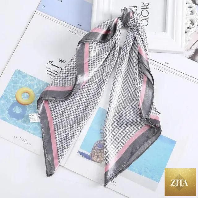 Stevvex multi-functional square silk scarf 60x60cm as a headband, hairband, or neck accessory with a satin finish and versatile design.