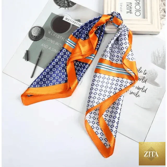 Stevvex multi-functional square silk scarf 60x60cm used as headband, hairband, or neck accessory, made of satin silk for women and girls.