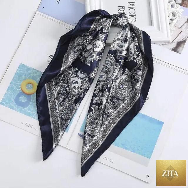 Stevvex multi-functional square silk scarf, 60x60cm, used as headband, hairband, or neck scarf with satin finish for women and girls.