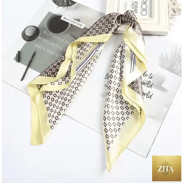 Stevvex multi-functional square silk scarf, 60x60cm, used as headband, hairband, or neck accessory, made of satin fabric.