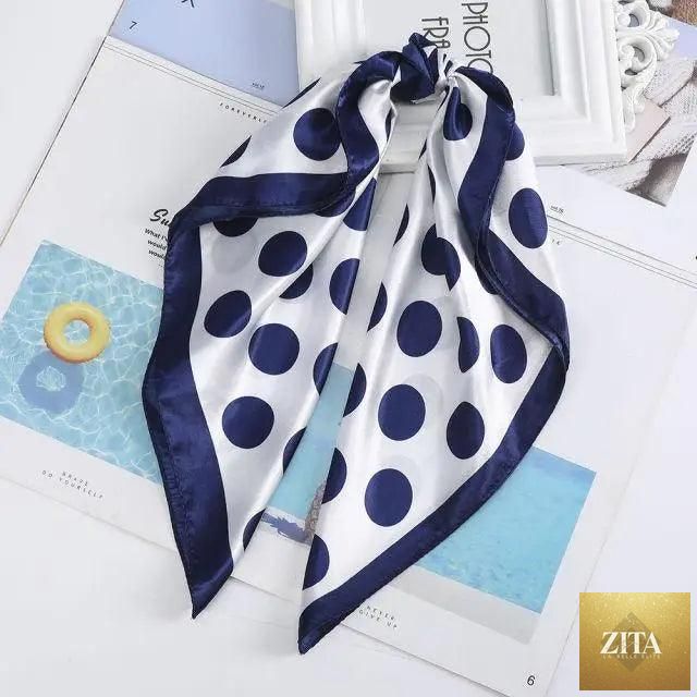 Stevvex multi-functional square silk scarf, 60x60cm, used as headband, hairband, or neck accessory, in elegant satin fabric.
