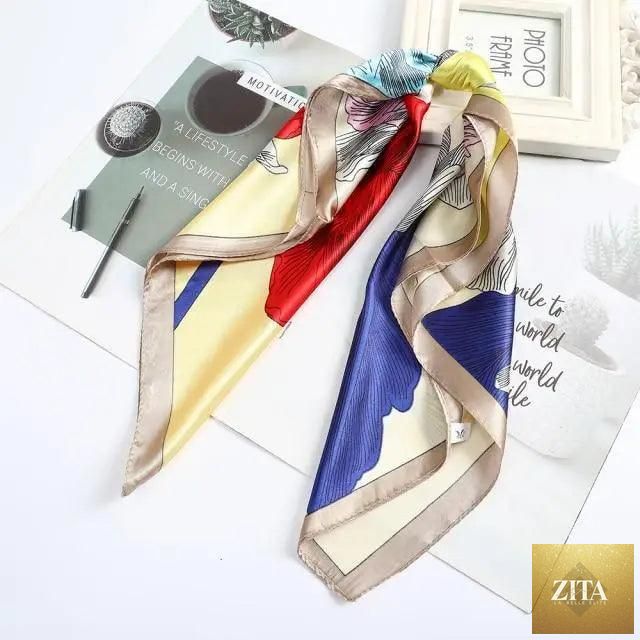 Stevvex multi-functional square silk scarf 60x60cm as headband, hairband, or neck accessory with satin finish.