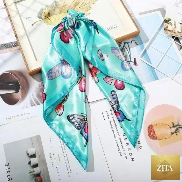 Stevvex multi-functional square silk scarf 60x60cm used as headband, hairband, or neck scarf with satin finish for women and girls.