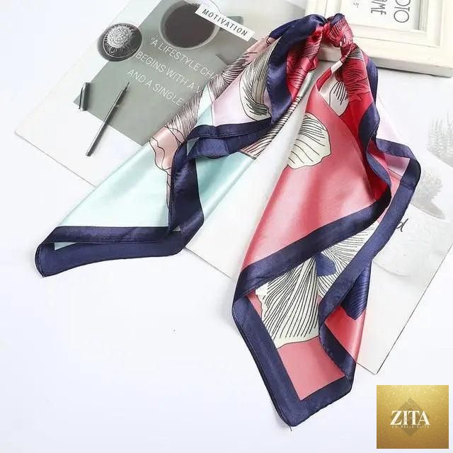 Stevvex multi-functional square silk scarf, 60x60cm, used as headband, hairband, or neck scarf in satin fabric for women and girls.