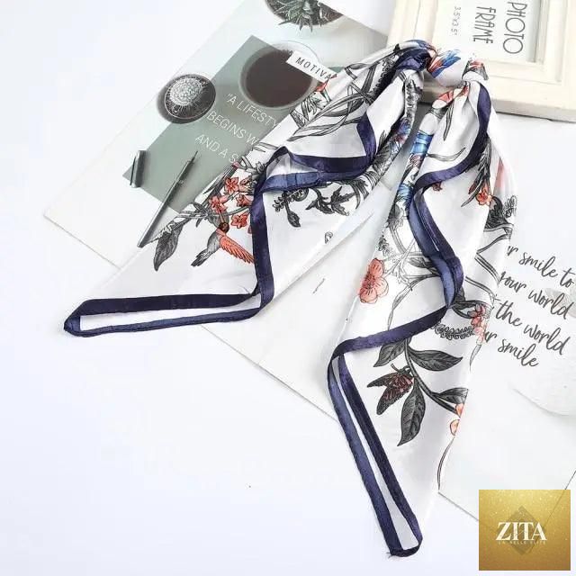 Stevvex multi-functional square silk scarf 60x60cm used as headband, hairband, or neck accessory, made of smooth satin fabric.