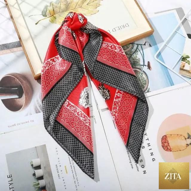Stevvex multi-functional square silk scarf 60x60cm as headband, hairband, or neck accessory made of satin for women and girls.