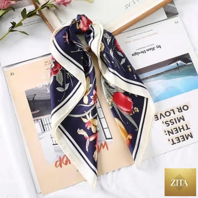 Stevvex multi-functional square silk scarf 60x60cm as a headband or hair accessory, featuring shiny satin fabric for women and girls.