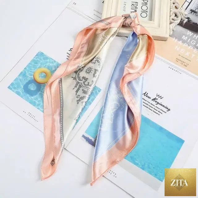 Stevvex square silk scarf 60x60cm used as headband, hairband, or neck accessory, featuring elegant satin fabric for women and girls.