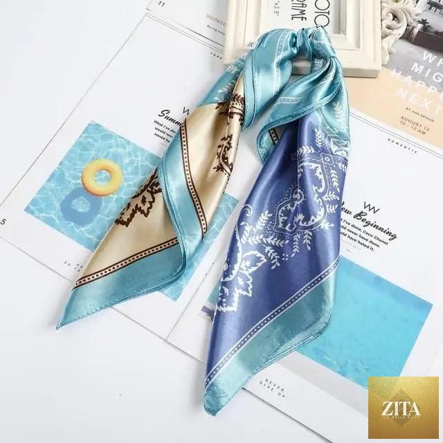 Stevvex multi-functional square silk scarf 60x60cm as headband, hairband, or accessory, made of satin with versatile styling options