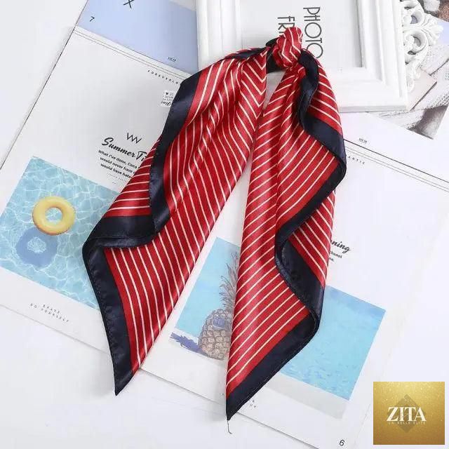 Stevvex multi-functional square silk scarf 60x60cm used as headband or hair accessory, featuring a stylish satin finish for women and girls.