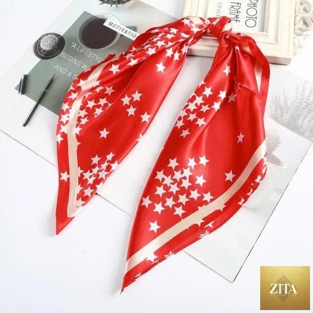 Stevvex multi-functional square silk scarf 60x60cm as a headband, hair accessory, or neck scarf made of satin fabric.