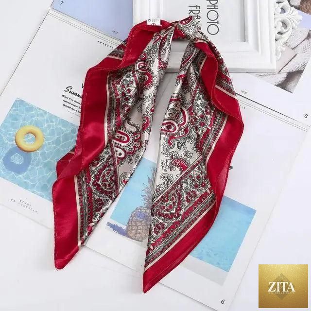 Stevvex multi-functional square silk scarf 60x60cm as headband, hairband, or neck accessory in elegant satin fabric.
