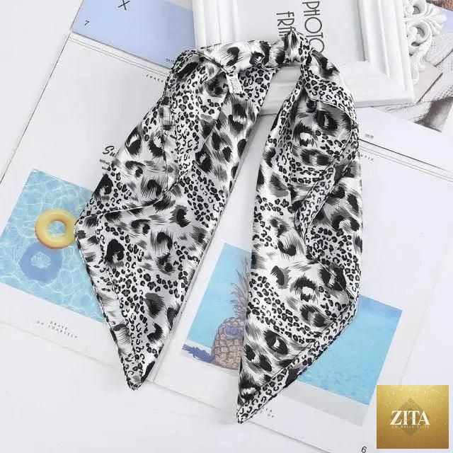 Stevvex multi-functional square silk scarf, 60x60cm, used as headband or hair accessory, made of satin with elegant design.
