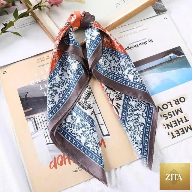 Stevvex multi-functional square silk scarf 60x60cm as a headband, hairband, or neck accessory, made of satin silk for women and girls.