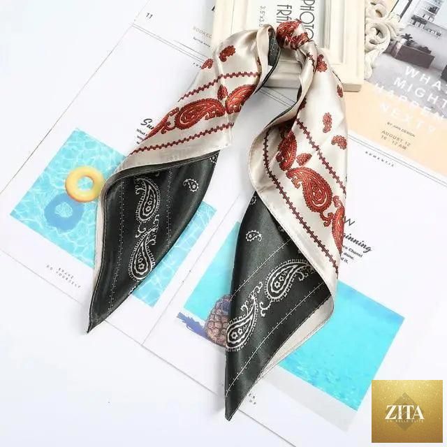 Stevvex multi-functional square silk scarf 60x60cm as headband, hairband, or neck accessory in vibrant satin fabric.