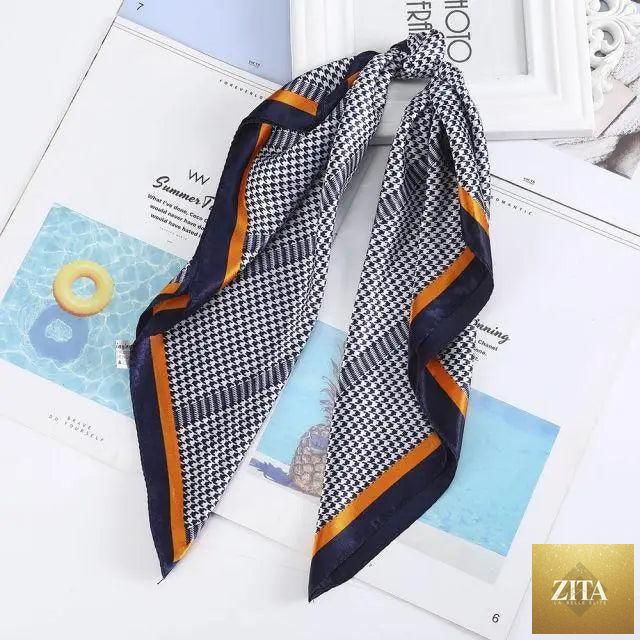 Stevvex multi-functional square silk scarf 60x60cm as headband, hairband, or neck accessory, made of shiny satin fabric.