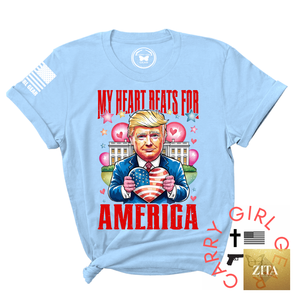 Blue Carry Girl Gear MY HEART BEATS TEE, unisex CGG Perfect T-shirt with heart graphic, casual and comfortable fit.