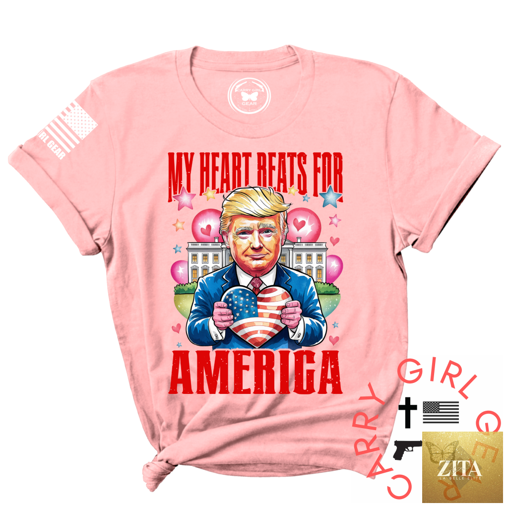 Pink Carry Girl Gear MY HEART BEATS TEE in unisex cut, featuring a heart graphic on the front, perfect for casual wear.