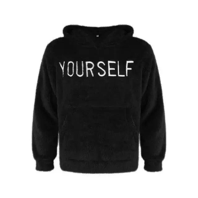 New Autumn And Winter Warm Men Wool Hooded Sweatshirts Letter Print Hooded Men's Embroidered Sweater Casual Hooded Long Sleeve Hipster Gym Long Sleeve Hoodies