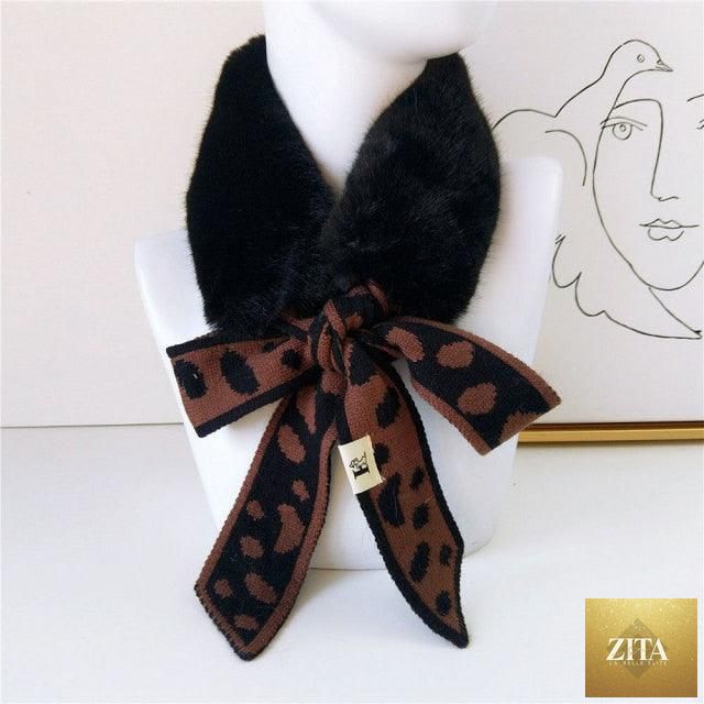 Stevvex faux fur crochet knitted neck warmer and head wrap for women, lightweight scarf collar, elegant winter accessory.