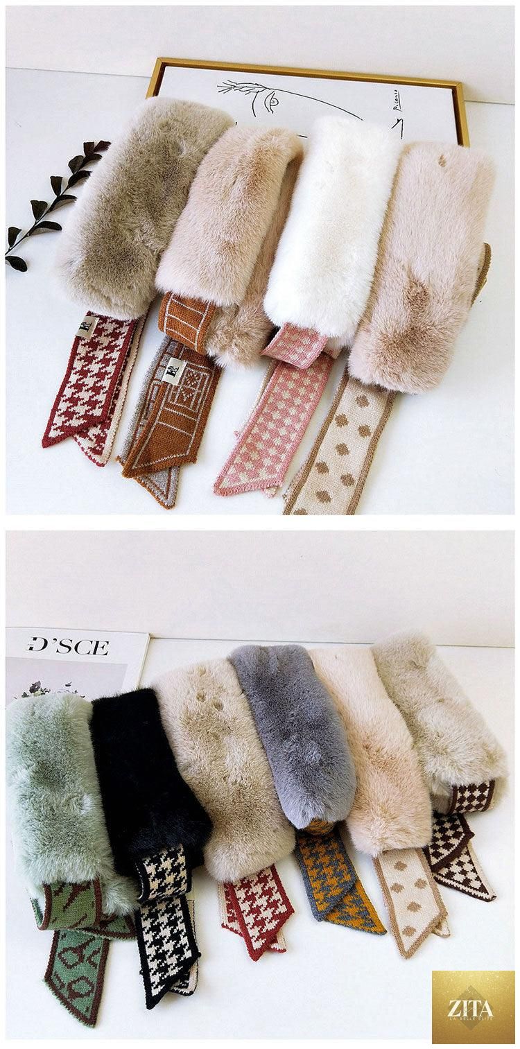Stevvex faux fur crochet knitted neck warmer and head wrap for women, lightweight scarf and collar, ideal for autumn winter fashion.