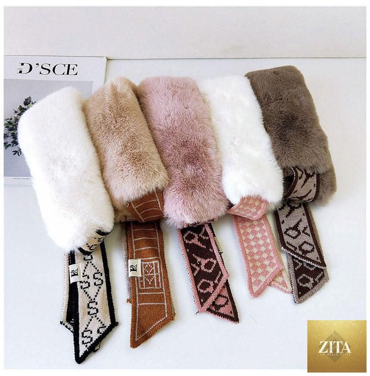 Stevvex faux fur crochet knitted neck warmer and head wrap for women, lightweight and elastic, perfect for autumn and winter fashion.