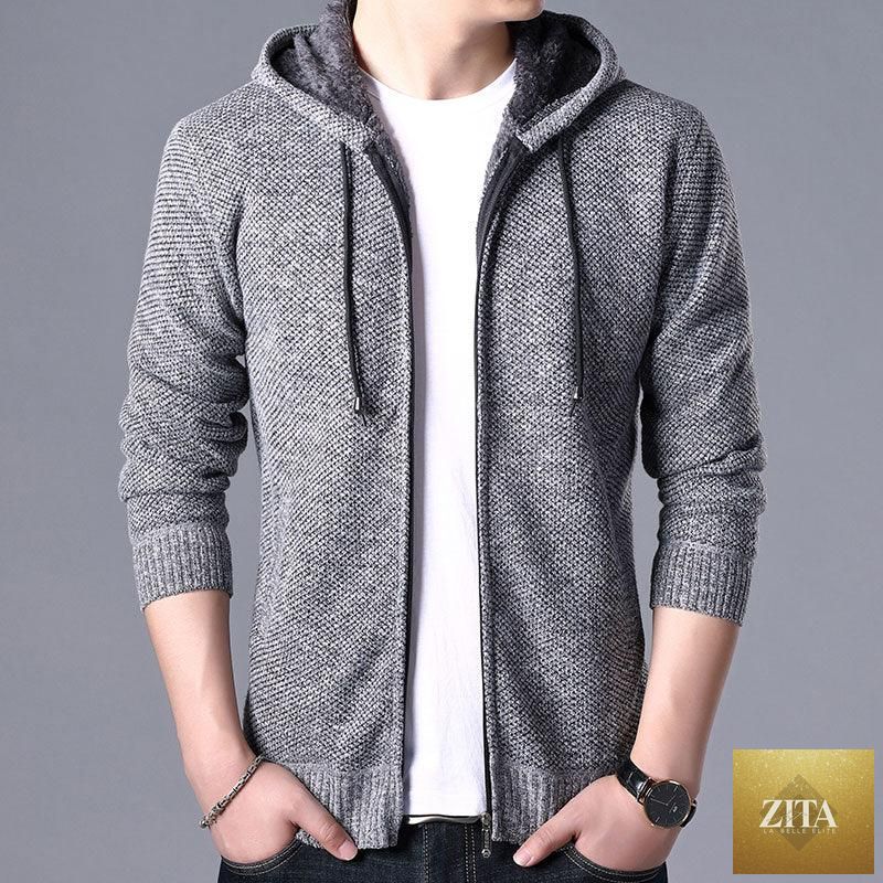 Stevvex men's winter jacket with slim-fit fleece, hood, solid color, soft warm fabric, suitable for casual and business wear.