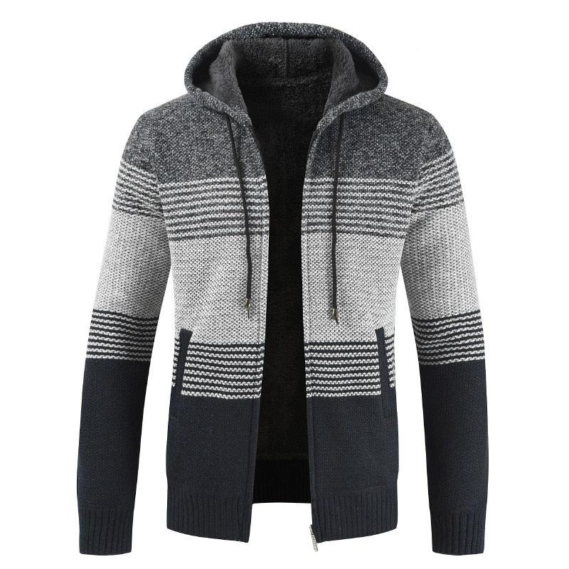 Stevvex men's autumn winter slim-fit fleece jacket with hood, soft warm sweater style, solid casual and business jacket for men.