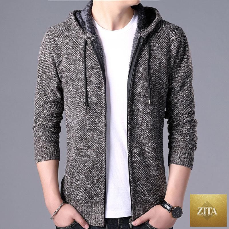 Stevvex men's winter jacket with slim fit, fleece lining, hood, and solid color, suitable for casual or business wear.
