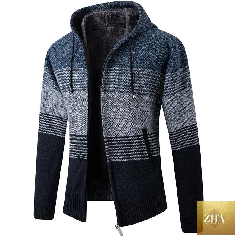 Stevvex men's autumn winter winter jacket with slim fit fleece, hooded, soft sweater material, casual and business style.