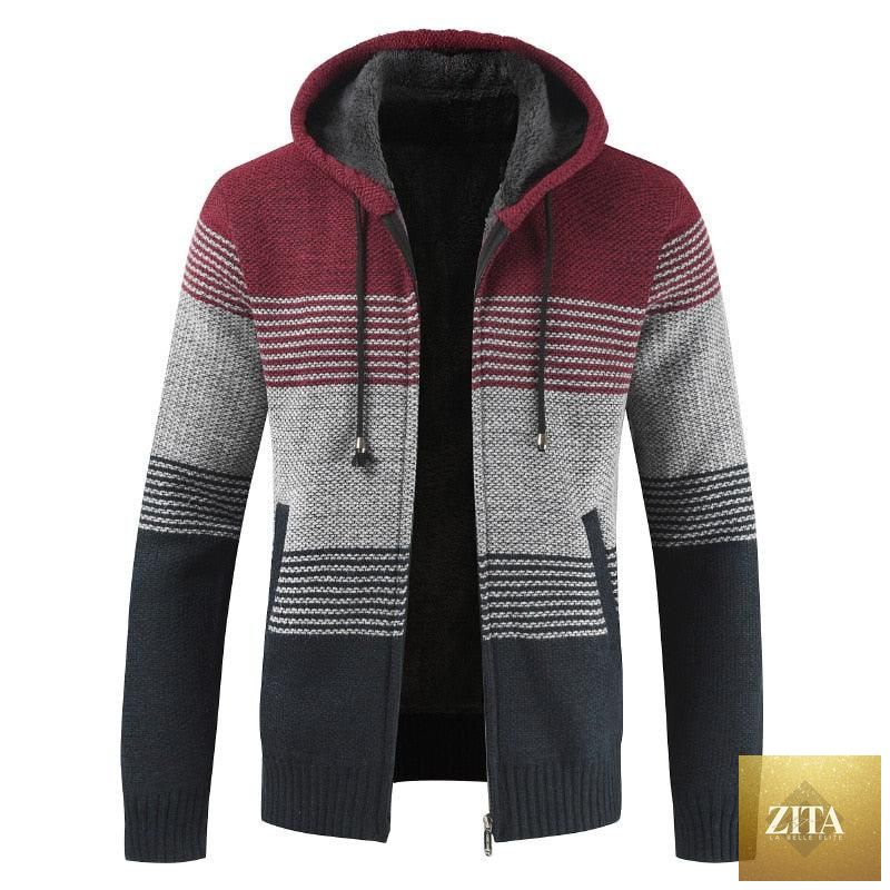 Stevvex men's winter jacket with slim fit, fleece lining, hood, and solid color, perfect for casual or business winter wear.