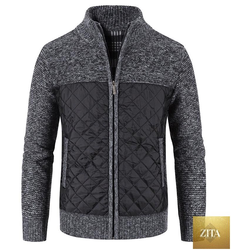 Stevvex men's autumn winter slim-fit fleece jacket with hood, soft solid fabric, casual and business style, lightweight and warm.